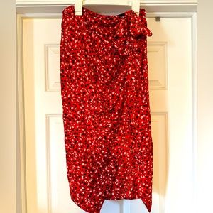 Red Wrap Floral Midi Skirt